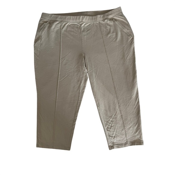 Denim & Co. Pants - Denim & Co Active Tan Beige Cropped Pants Pintuck Zip Pockets 2X A475900
